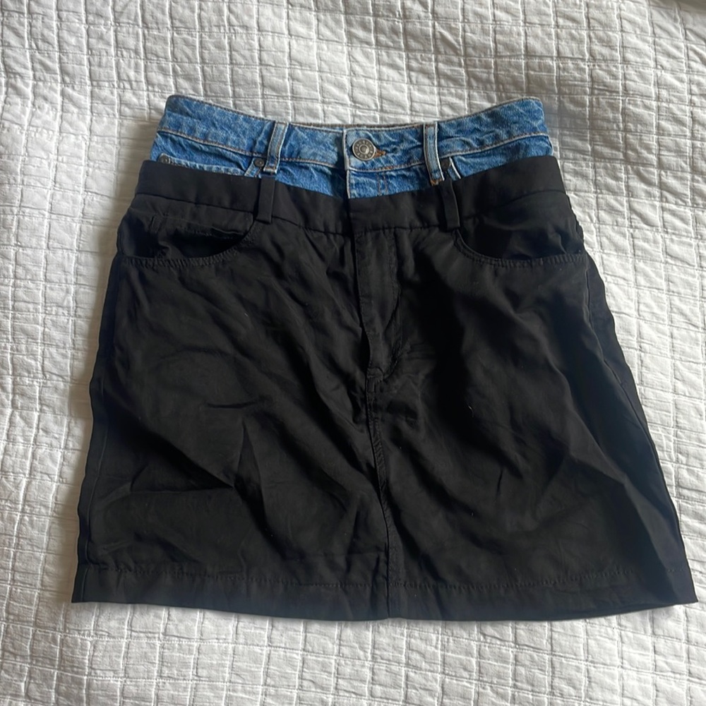 Sandro denim and black skirt